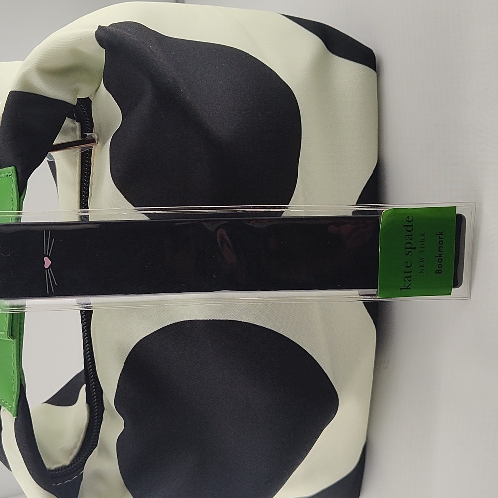 Kate Spade NWOT Black and White Polka Dot Cosmetic Bag Plus Bookmark - Picture 7 of 7